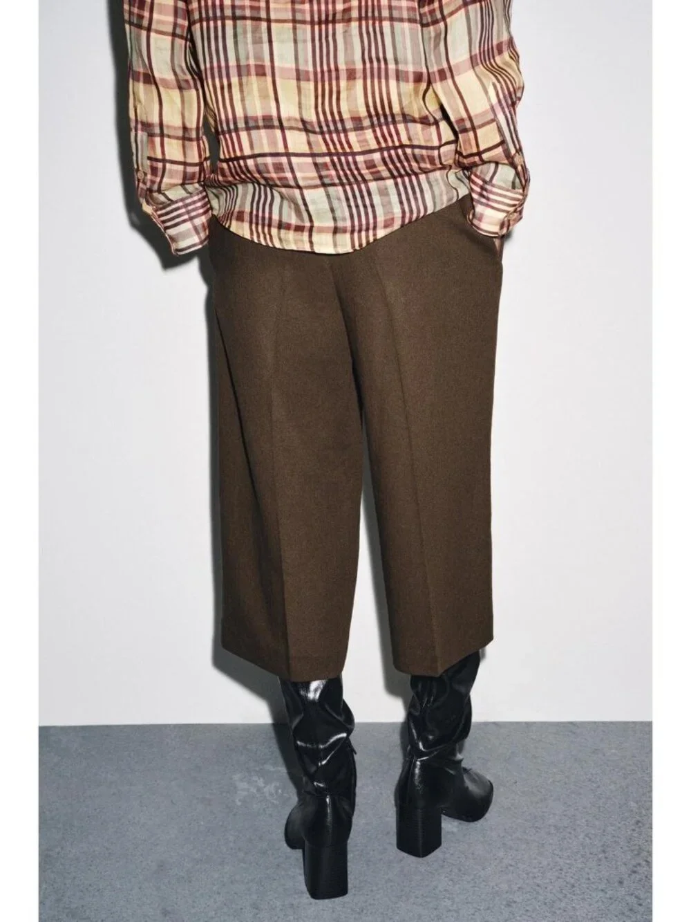 Zara ZW Womens Culotte Pants Long shorts XS Linen Chocolate Brown 8488/586 NWT